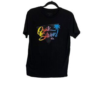 Quik Silver Multicolor Logo Graphic Tee Black Short Sleeve Youth Size L